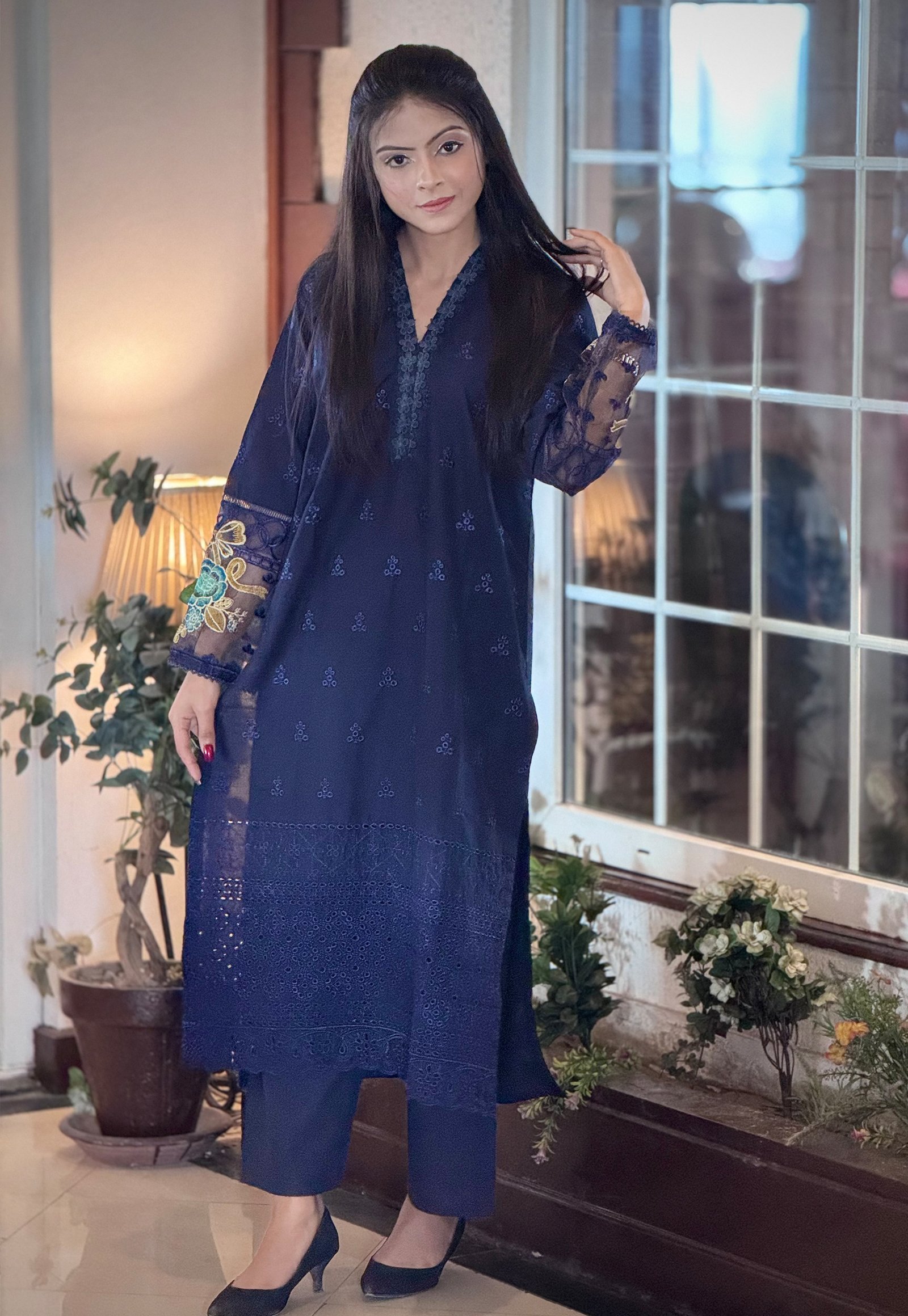 CHIKANKARI NAVY BLUE