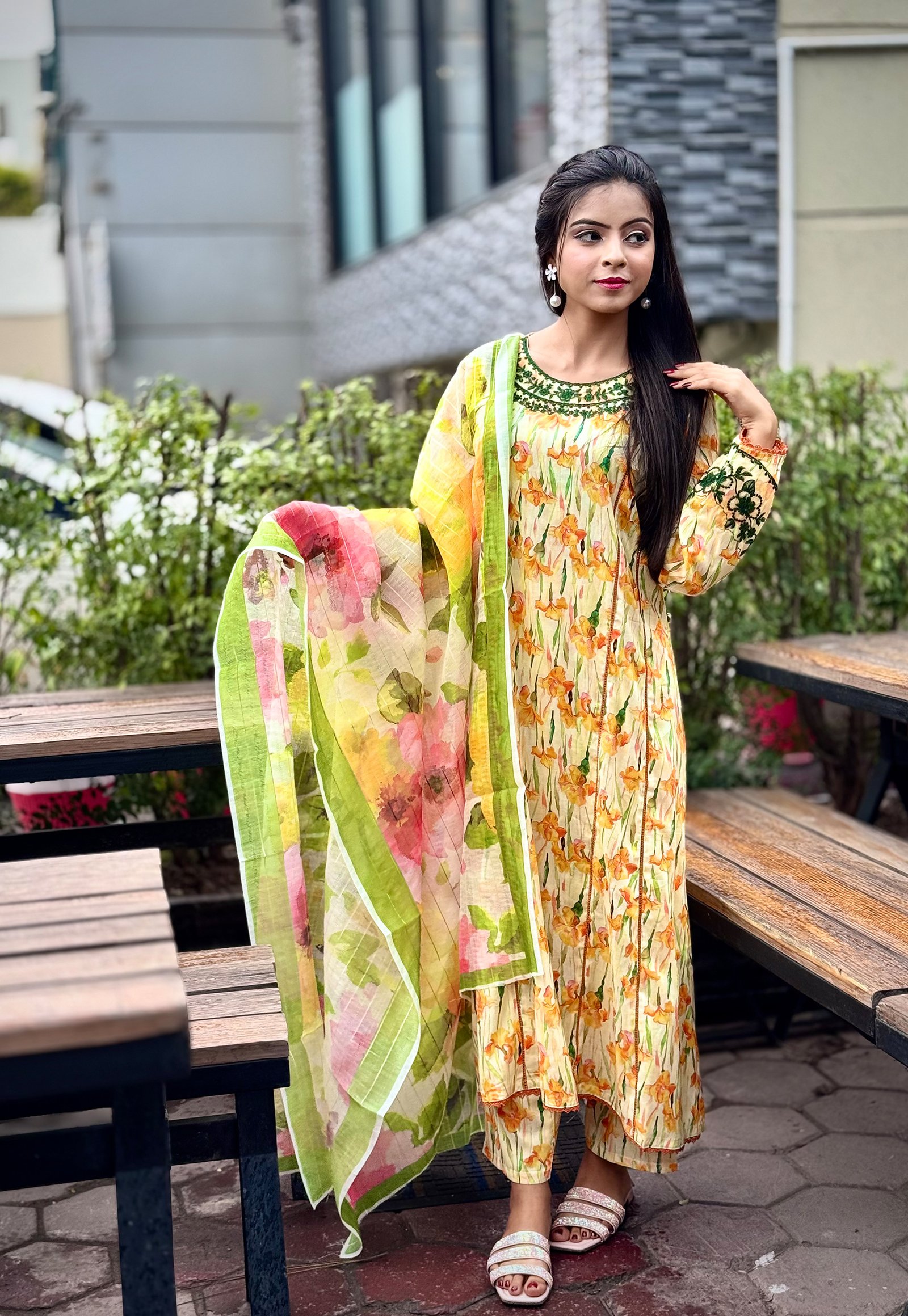 PRINTED THREE PIECE MAXI WITH ORGANZA DUPATTA